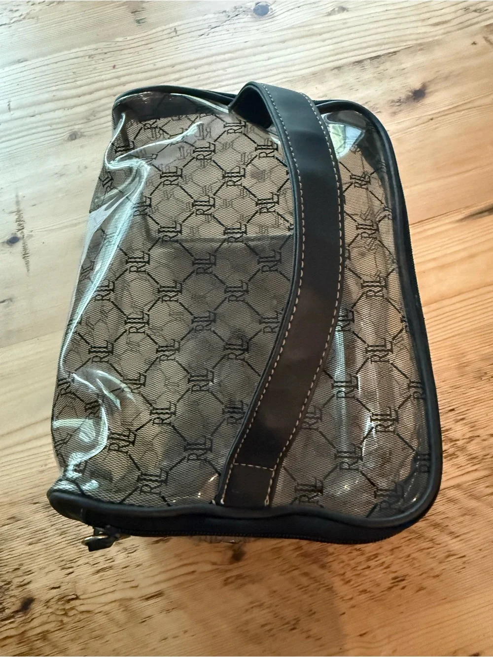 Vintage Ralph Lauren Clear RL Logo Cosmetic Tote - Black Trim Plastic